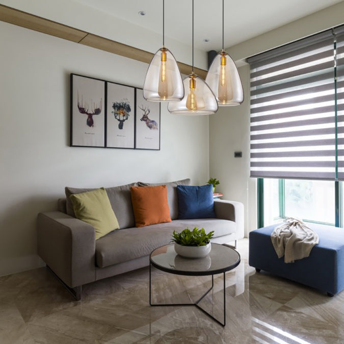 Post-Modern Cone Pendant Lamp – 8.5’/10’ Width Amber/Smoky Glass 1 Light Living Room