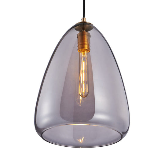 8.5 & 10 Wide Cone Pendant Lamp: Amber/Smoky Glass Post-Modern Hanging Light Smoke Gray /