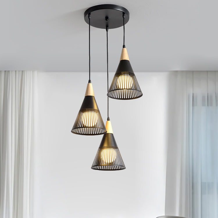 Wooden Cone Pendant Light With Modern Hollow Design - Perfect For Restaurant Decor