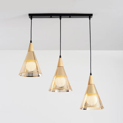 Modern Gold Conical Ceiling Light For Restaurants And Cafes 3 / Linear Canopy