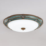 Antiqued Blue Led Dome Ceiling Mounted Fixture With Milky Glass Flush Lighting - Bedroom Décor