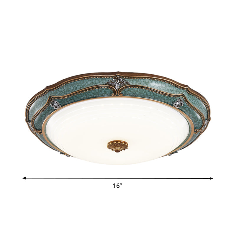 Antiqued Blue Led Dome Ceiling Mounted Fixture With Milky Glass Flush Lighting - Bedroom Décor