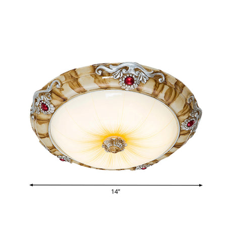 Led Flush Mount Countryside Glass Ceiling Lamp In Brown - 14’/16’/19.5’ Width For Bedroom