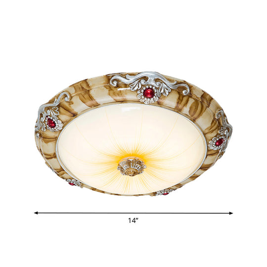 Led Flush Mount Countryside Glass Ceiling Lamp In Brown - 14’/16’/19.5’ Width For Bedroom