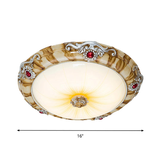 Led Flush Mount Countryside Glass Ceiling Lamp In Brown - 14/16/19.5 Width For Bedroom