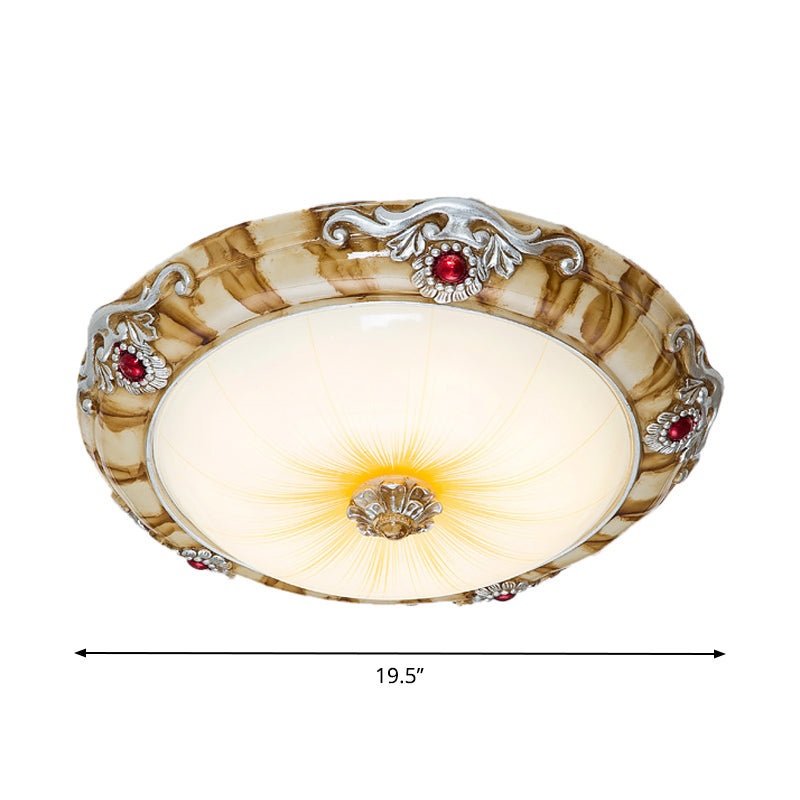 Led Flush Mount Countryside Glass Ceiling Lamp In Brown - 14’/16’/19.5’ Width For Bedroom