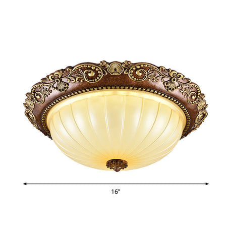 Ribbed Glass Ceiling Flush Foyer Led Mount Light In Brown - Traditional Bowl Design 14/16/19.5 Wide