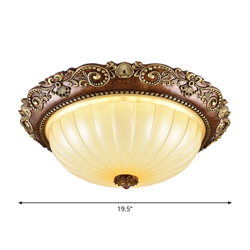 Ribbed Glass Ceiling Flush Foyer Led Mount Light In Brown - Traditional Bowl Design 14/16/19.5 Wide