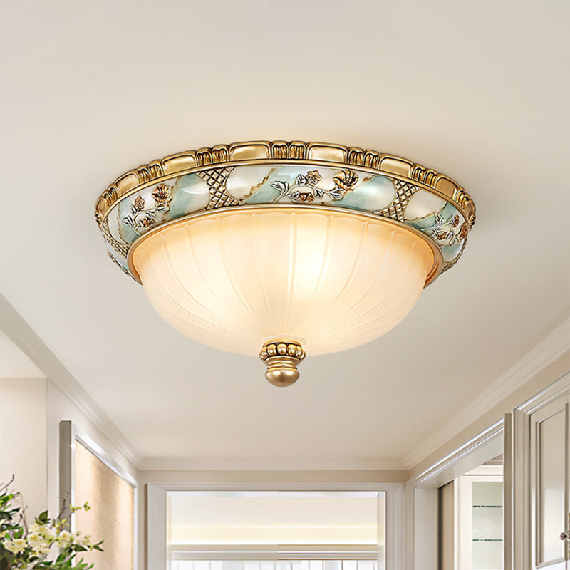 Amber Glass Flush Mount Ceiling Lamp - Traditional Dome Shade 3 Heads 15/19 Width Gold Finish Ideal