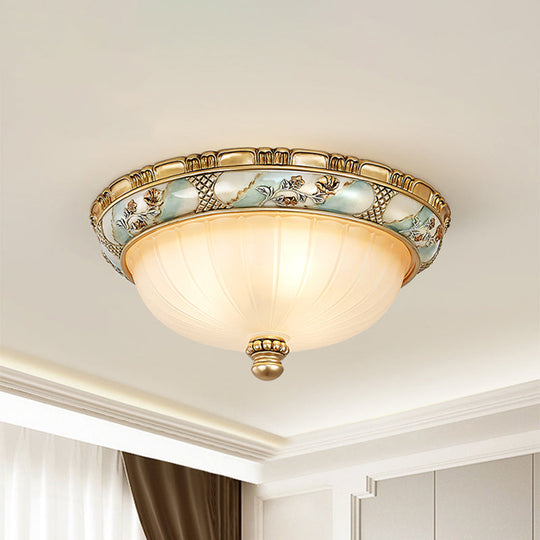 Amber Glass Flush Mount Ceiling Lamp - Traditional Dome Shade 3 Heads 15/19 Width Gold Finish Ideal