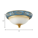 Blue Countryside Flush Mount Lamp For Bedroom - 15/19 Wide