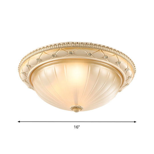 Traditional Ribbed Glass Flush Ceiling Light With Beige Bowl Shape - 2/3 Lights