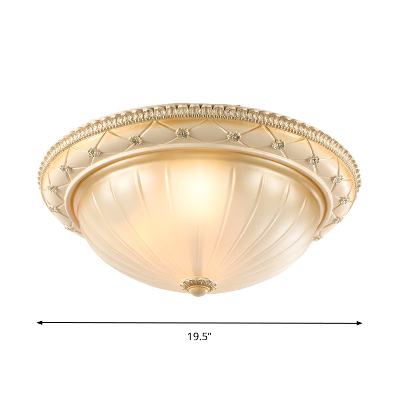 Traditional Ribbed Glass Flush Ceiling Light With Beige Bowl Shape - 2/3 Lights 11.5/16/19.5 W