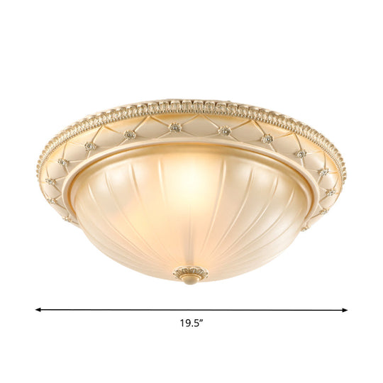 Traditional Ribbed Glass Flush Ceiling Light With Beige Bowl Shape - 2/3 Lights 11.5/16/19.5 W