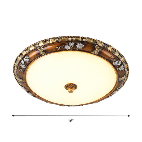 Traditional Opal Glass Flush Mount Led Ceiling Light In Brown (13/16/19.5 Widths) With Warm/White
