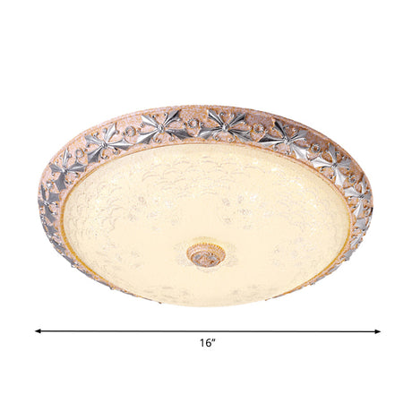 Vintage Textured Glass Led Ceiling Lamp In Silver Bowl Design - Available 3 Sizes