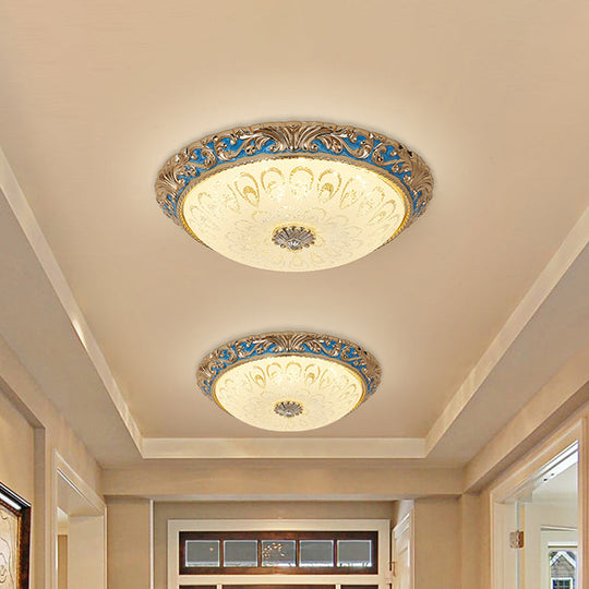 Farmhouse Led Flush Mount Ceiling Light In Textured Glass & Brass - Bowl Shape 12.5/15/19 Wide