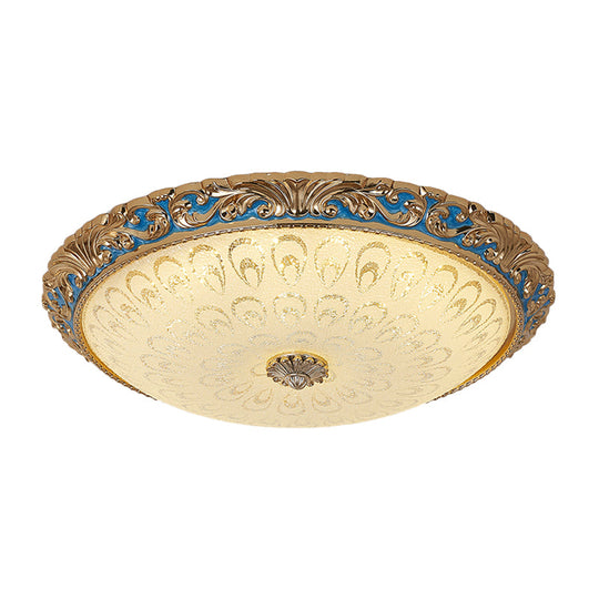 Farmhouse Led Flush Mount Ceiling Light In Textured Glass & Brass - Bowl Shape 12.5’/15’/19’
