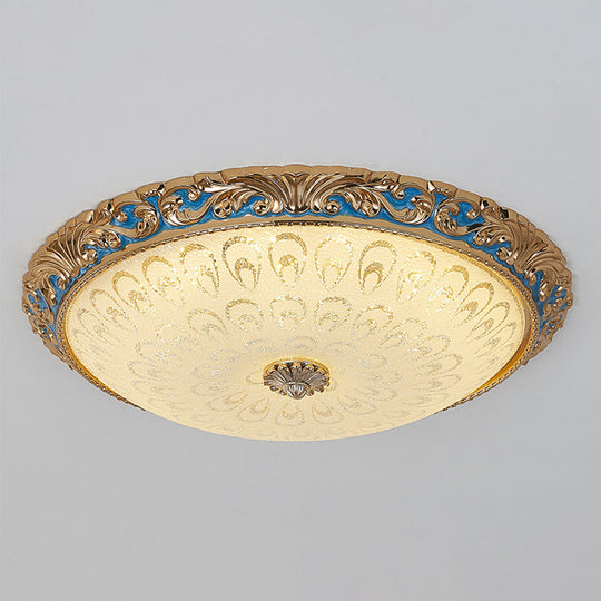 Farmhouse Led Flush Mount Ceiling Light In Textured Glass & Brass - Bowl Shape 12.5’/15’/19’