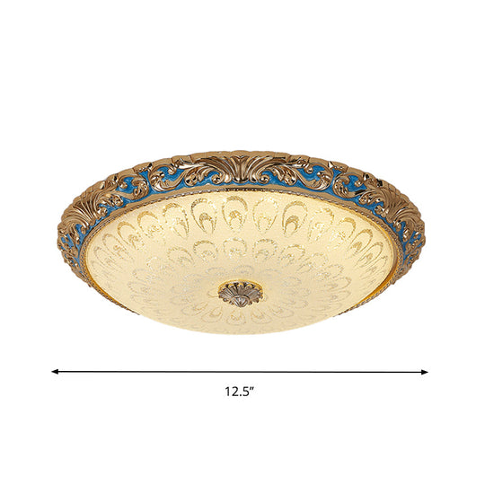 Farmhouse Led Flush Mount Ceiling Light In Textured Glass & Brass - Bowl Shape 12.5’/15’/19’