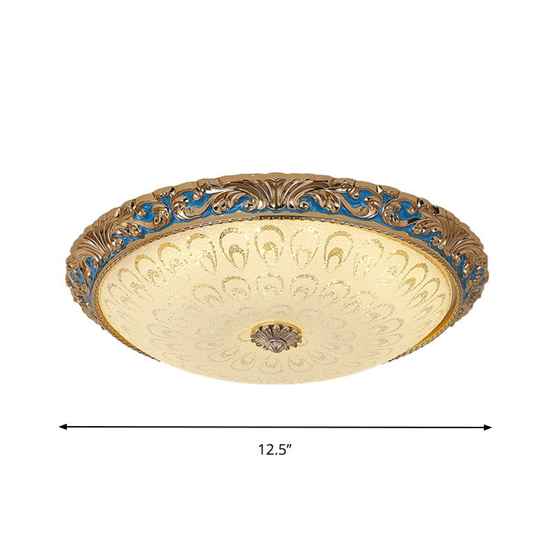 Farmhouse Led Flush Mount Ceiling Light In Textured Glass & Brass - Bowl Shape 12.5/15/19 Wide