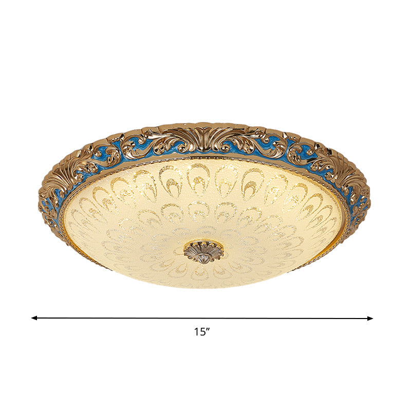 Farmhouse Led Flush Mount Ceiling Light In Textured Glass & Brass - Bowl Shape 12.5’/15’/19’