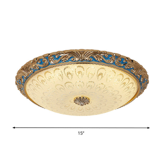 Farmhouse Led Flush Mount Ceiling Light In Textured Glass & Brass - Bowl Shape 12.5’/15’/19’