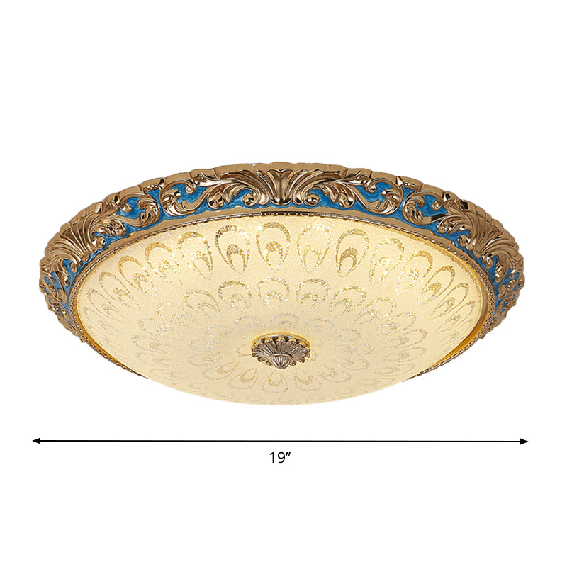 Farmhouse Led Flush Mount Ceiling Light In Textured Glass & Brass - Bowl Shape 12.5’/15’/19’