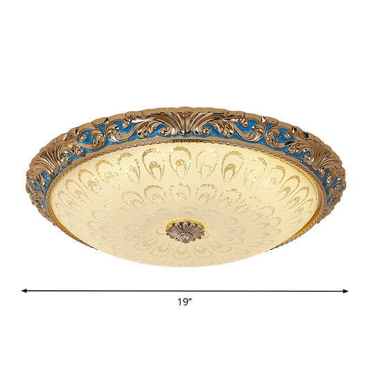Farmhouse Led Flush Mount Ceiling Light In Textured Glass & Brass - Bowl Shape 12.5’/15’/19’
