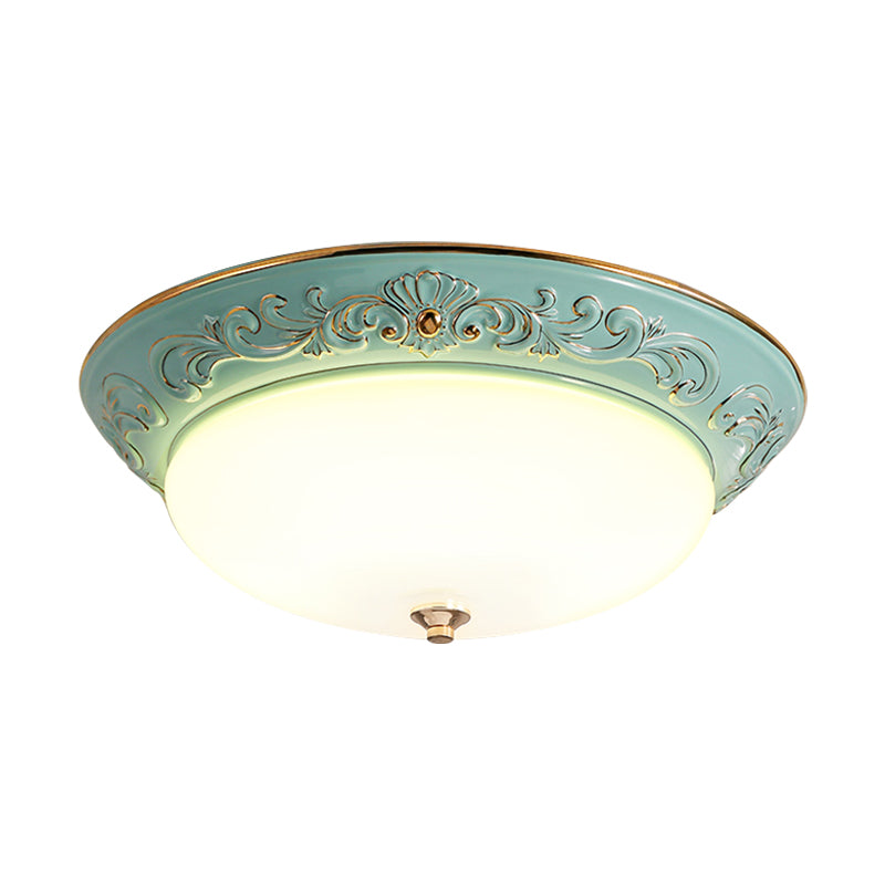 Antiqued White Glass Led Flush Mount Light For Bedroom Oblong Shape With Yellow/Blue/Light Blue