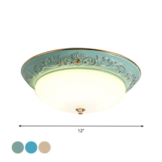 Antiqued White Glass Led Flush Mount Light For Bedroom Oblong Shape With Yellow/Blue/Light Blue