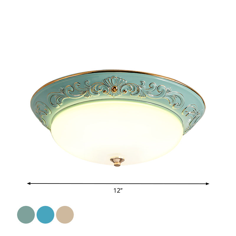 Antiqued White Glass Led Flush Mount Light For Bedroom Oblong Shape With Yellow/Blue/Light Blue