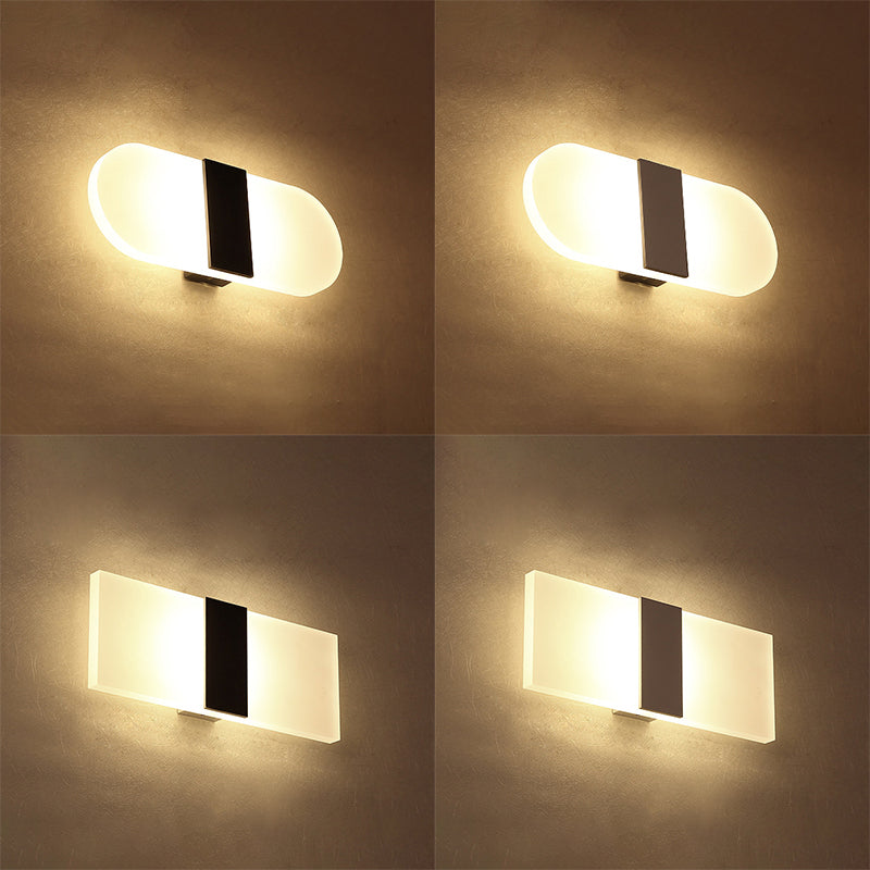 Modern Led Wall Sconce In Oval/Rectangular/Convex Shape - 8/10.5 Wide Warm/White/Natural Light