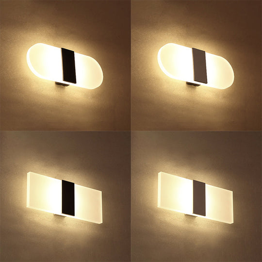 Modern Led Wall Sconce In Oval/Rectangular/Convex Shape - 8/10.5 Wide Warm/White/Natural Light