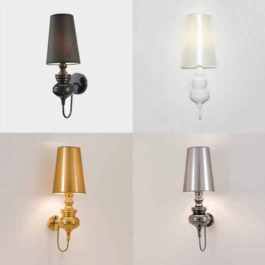 Contemporary Led Tapered Wall Sconce Light 6/8/10 Dia Fabric White/Black/Silver