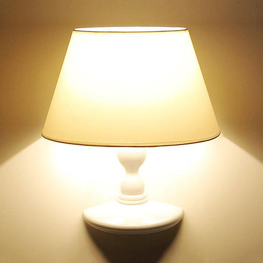 Modern White/Black Cone Wall Sconce: Fabric Led Mount Light For Bedside