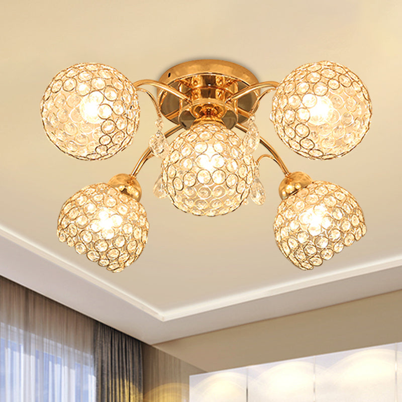 Stunning 5 - Head Crystal Semi Flush Mount Ceiling Light For Traditional Bedrooms