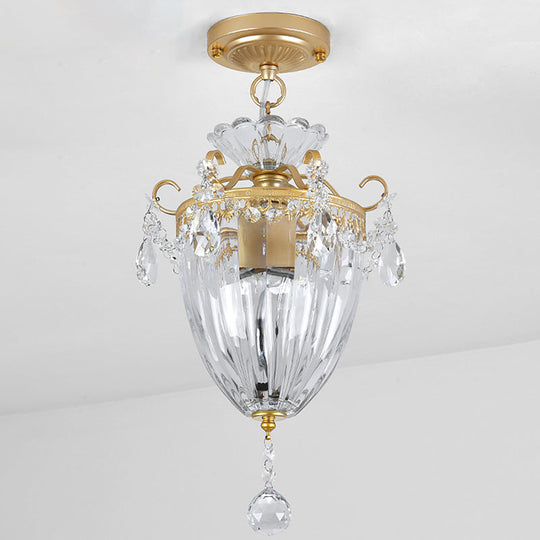 Modern Clear Crystal Ceiling Mounted Light Lantern - Semi - Flush Mount With 1 Bulb
