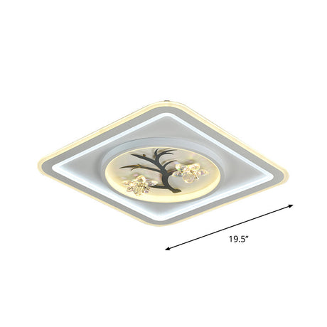 Modern Crystal Led Flush Ceiling Light For Bedchamber - White Round/Square Fixture
