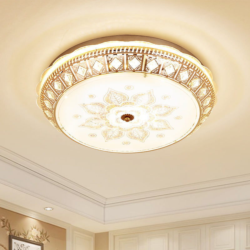 Contemporary Led Crystal Bowl Ceiling Light For Bedroom - Flush Mount