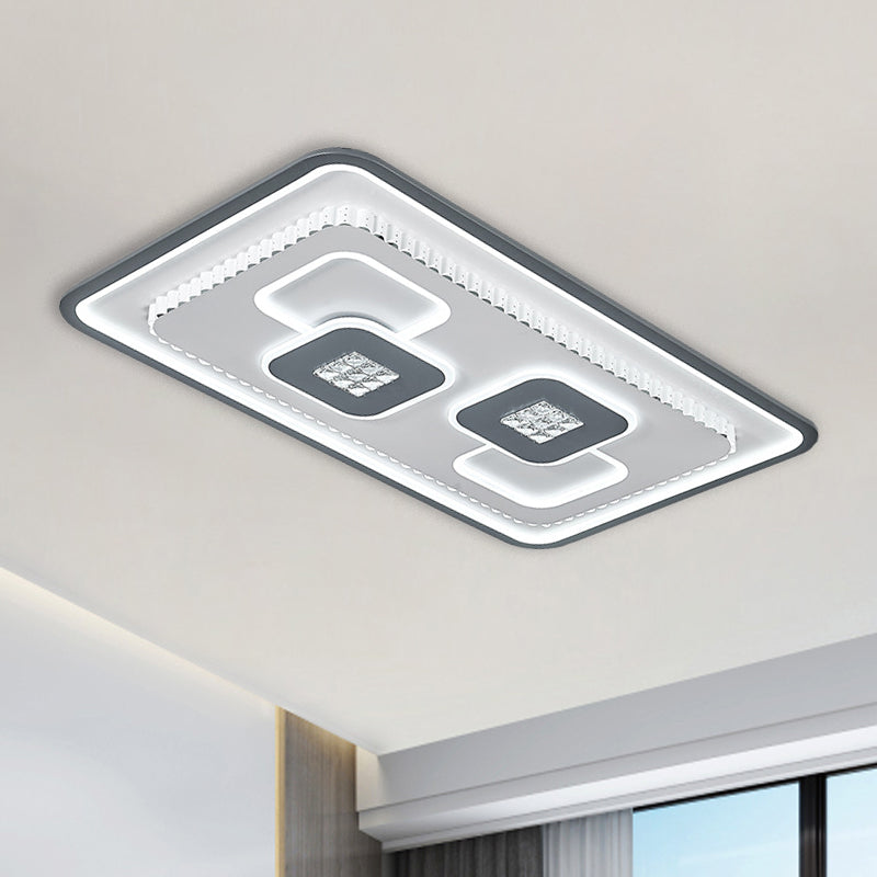 Contemporary Crystal Black & White Flush Mount Led Ceiling Light Black - White / Rectangle