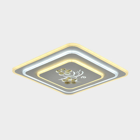 Led Crystal Ceiling Lamp Modern Flush Mount Lighting In White - Round/Square Design