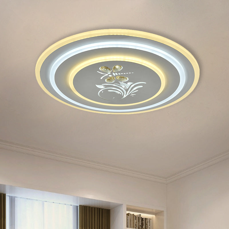 Modern Crystal Led Ceiling Lamp – White Flush Mount For Dining Room / Round