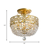 Contemporary Gold Light Fixture With Crystal Balls - 3 Heads Porch Semi-Flush Mount