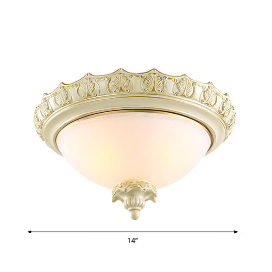 Vintage Opal Frosted Glass Flushmount Ceiling Light In White - 2/3-Bulb Bowl Style Various Widths