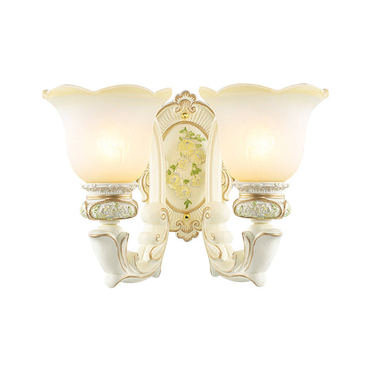 Vintage Bell Cream Glass Wall Sconce With 2 Bulbs - White Bedroom Lighting