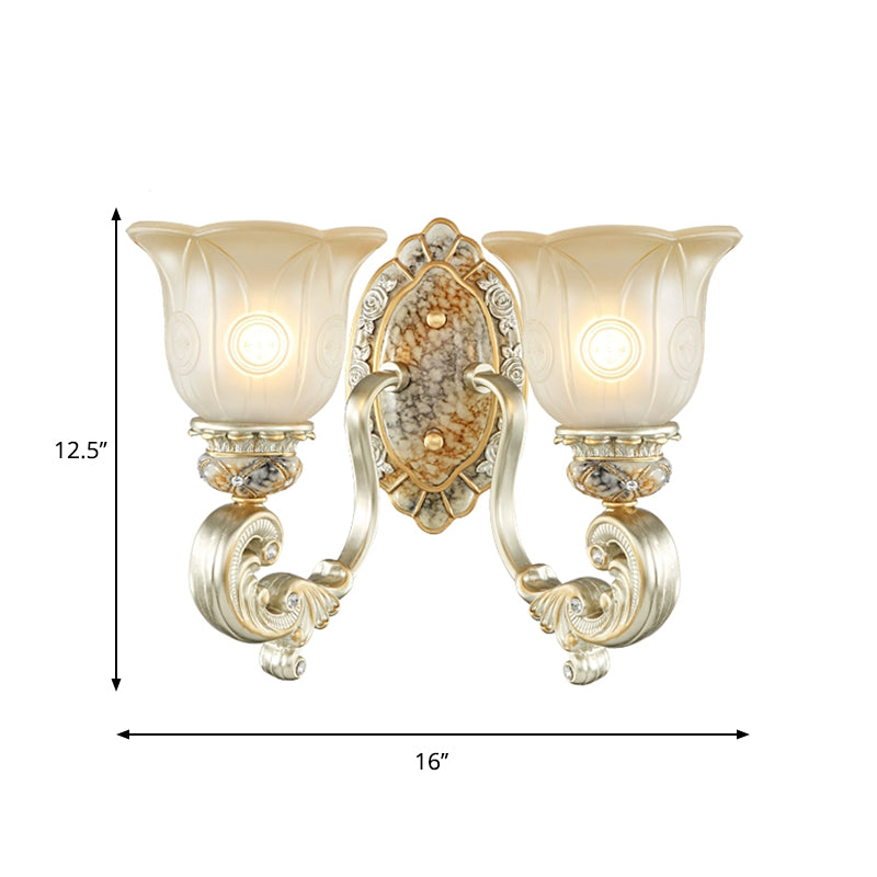 Classic Scalloped Wall Light Fixture With White Glass 1/2-Light Mount In Gold - Perfect For Bedrooms