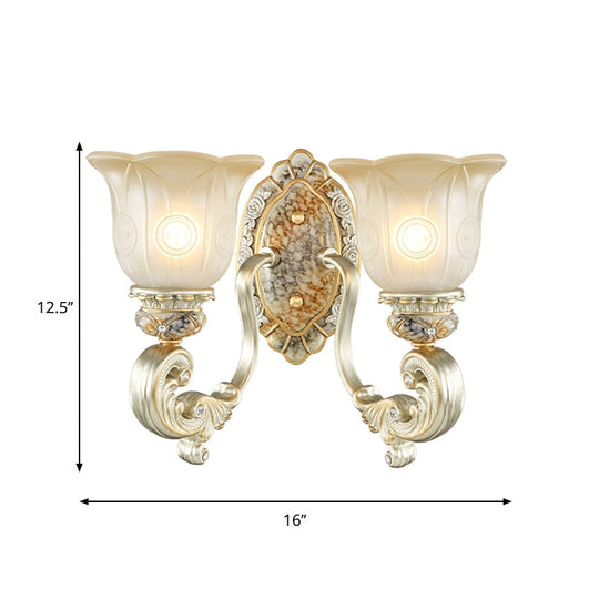 Classic Scalloped Wall Light Fixture With White Glass 1/2-Light Mount In Gold - Perfect For Bedrooms