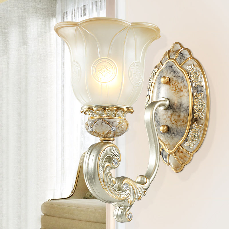 Classic Scalloped Wall Light Fixture With White Glass 1/2-Light Mount In Gold - Perfect For Bedrooms