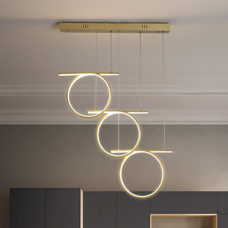 Contemporary Led Hanging Light - Metallic Suspension Lighting For Dining Table Gold 3 Rings
